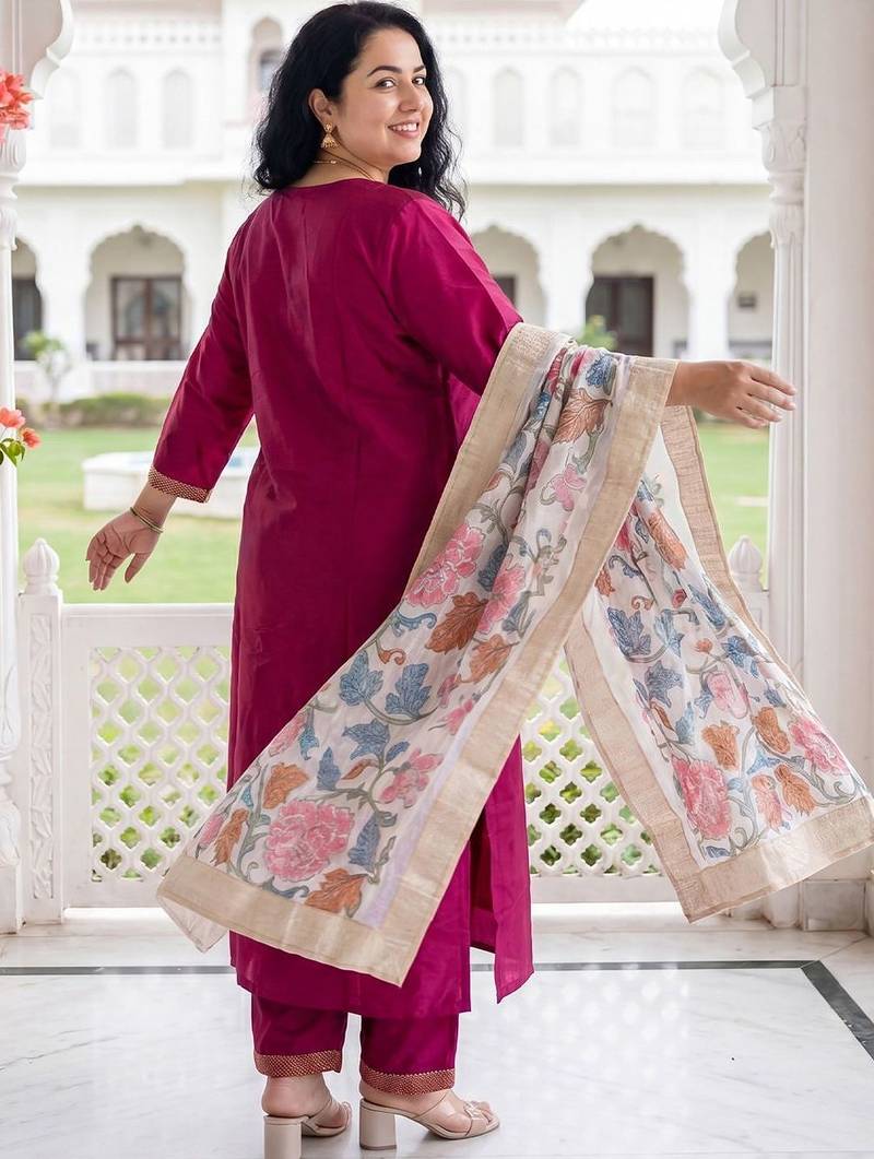 Women Regular Beads and Stones Kurta with Trousers & With Dupatta