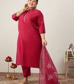 Plus Size Embroidered Regular Kurta with Trousers & With Dupatta