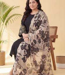 Plus Size Black Embroidered Straight Kurta Trousers With Dupatta Set