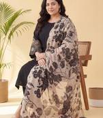 Plus Size Black Embroidered Straight Kurta Trousers With Dupatta Set