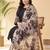 Plus Size Black Embroidered Straight Kurta Trousers With Dupatta Set