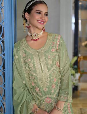 Women Ethnic Motifs Embroidered Sequinned Kurta with Trousers & Dupatta 1
