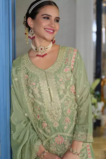 Women Ethnic Motifs Embroidered Sequinned Kurta with Trousers & Dupatta