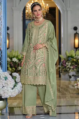 Women Ethnic Motifs Embroidered Sequinned Kurta with Trousers & Dupatta