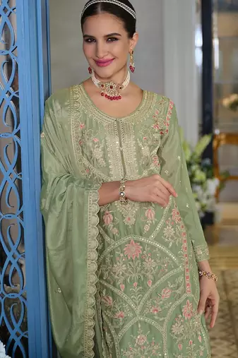 Women Ethnic Motifs Embroidered Sequinned Kurta with Trousers & Dupatta