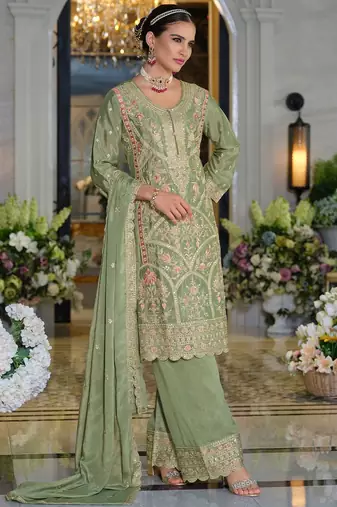Women Ethnic Motifs Embroidered Sequinned Kurta with Trousers & Dupatta