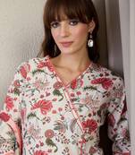 Women Floral Printed Cotton Kurta with Trousers & Dupatta