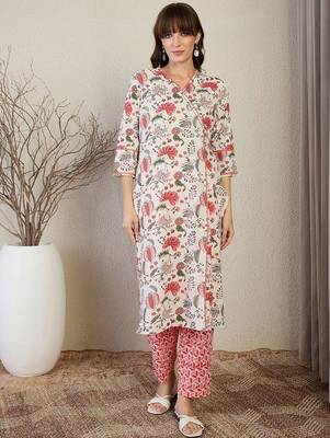 Women Floral Printed Cotton Kurta with Trousers & Dupatta 2