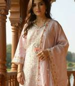 Embroidered V-Neck Thread Work Pure Cotton Straight Kurta With Trousers & Dupatta