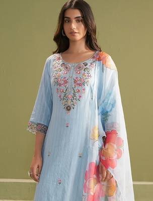 Women Ethnic Motifs Embroidered Thread Work Kurta with Trousers & With Dupatta 1