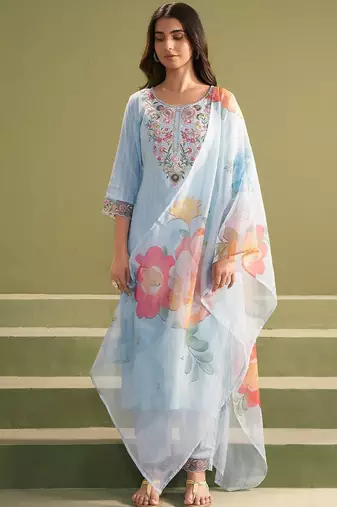 Women Ethnic Motifs Embroidered Thread Work Kurta with Trousers & With Dupatta