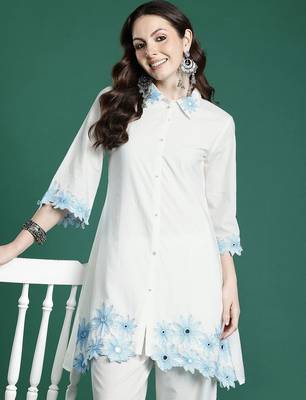 Floral Embroidered Pure Cotton Kurta with Palazzos 1