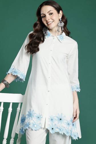 Floral Embroidered Pure Cotton Kurta with Palazzos