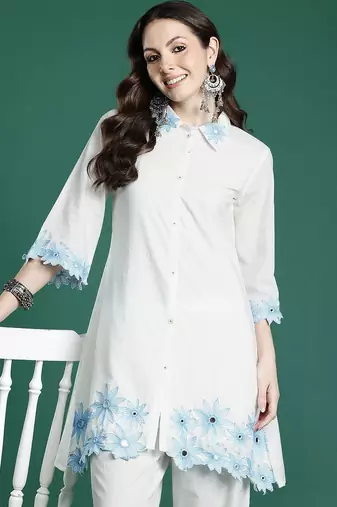 Floral Embroidered Pure Cotton Kurta with Palazzos