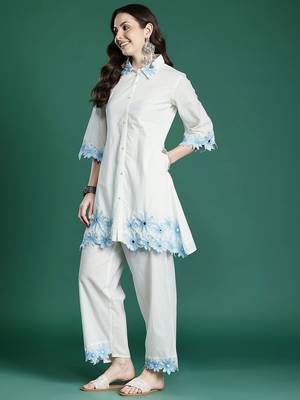 Floral Embroidered Pure Cotton Kurta with Palazzos 5