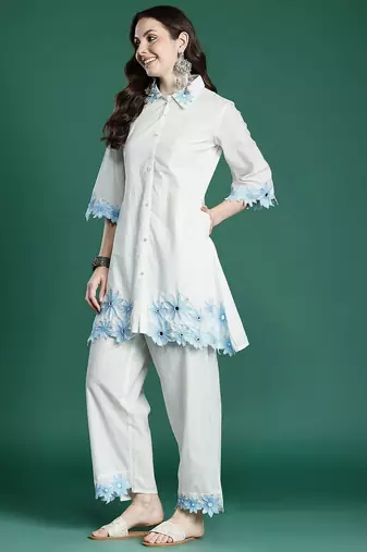 Floral Embroidered Pure Cotton Kurta with Palazzos