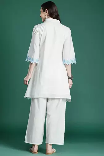 Floral Embroidered Pure Cotton Kurta with Palazzos