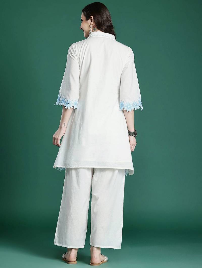 Floral Embroidered Pure Cotton Kurta with Palazzos