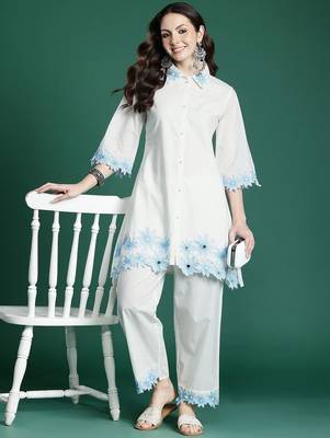 Floral Embroidered Pure Cotton Kurta with Palazzos 7