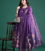 Floral Printed Mirror Work Pure Cotton Kurta With Trousers & Dupatta