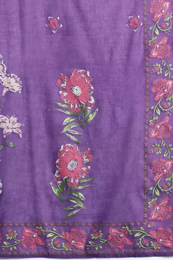 Floral Printed Mirror Work Pure Cotton Kurta With Trousers & Dupatta