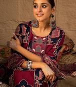 Printed Straight Kurta & Trousers With Dupatta set