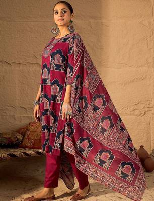 Printed Straight Kurta & Trousers With Dupatta set 6