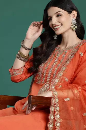 Ethnic Motifs Embroidered Gotta Patti Kurta With Trousers & Dupatta