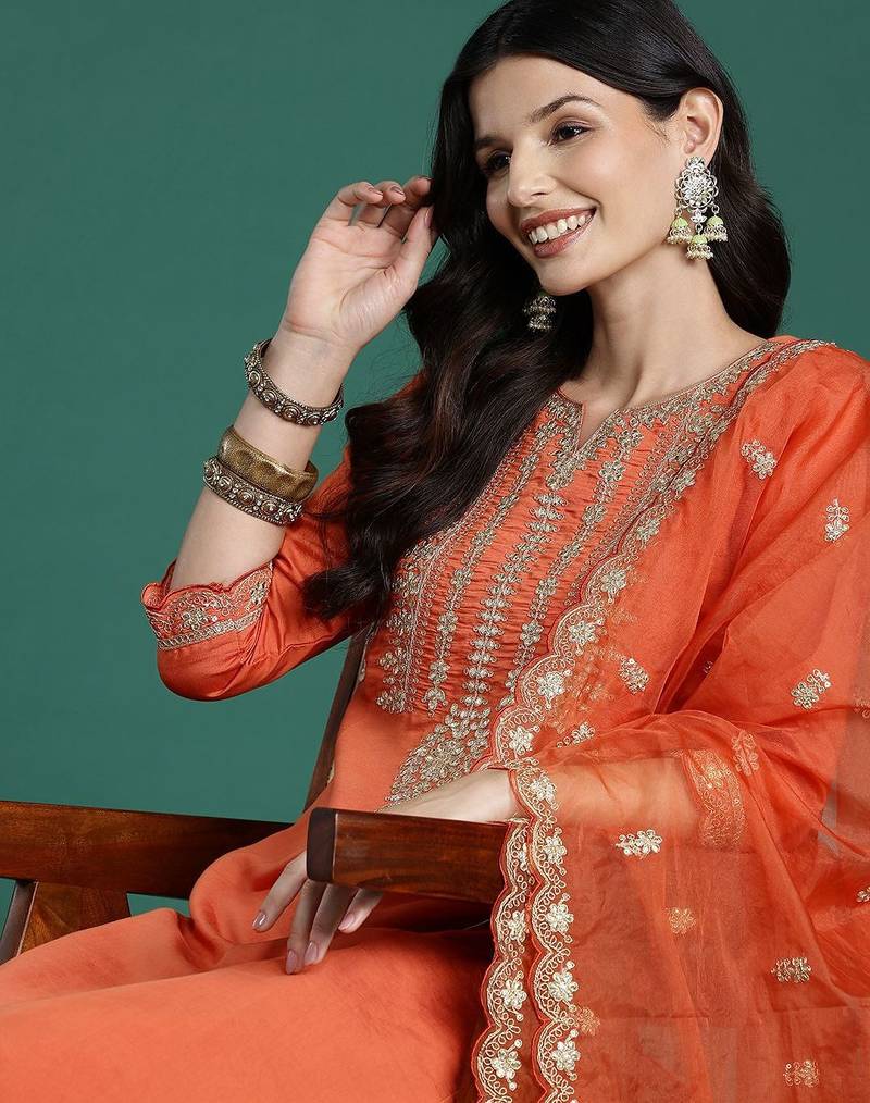 Ethnic Motifs Embroidered Gotta Patti Kurta With Trousers & Dupatta