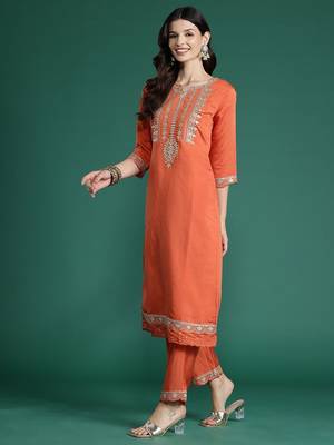 Ethnic Motifs Embroidered Gotta Patti Kurta With Trousers & Dupatta 6