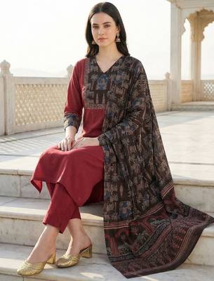 Women Ethnic Motifs Regular Pure Cotton Kurta with Trousers & With Dupatta 1