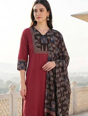 Women Ethnic Motifs Regular Pure Cotton Kurta with Trousers & With Dupatta 3