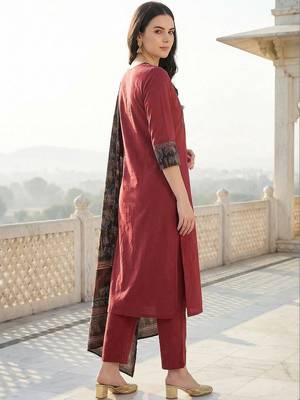 Women Ethnic Motifs Regular Pure Cotton Kurta with Trousers & With Dupatta 4