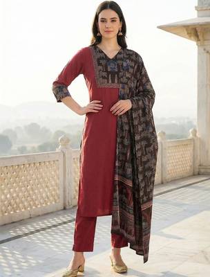 Women Ethnic Motifs Regular Pure Cotton Kurta with Trousers & With Dupatta 5