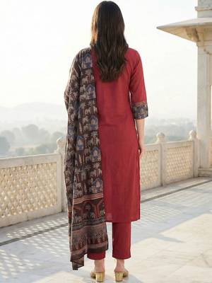 Women Ethnic Motifs Regular Pure Cotton Kurta with Trousers & With Dupatta 6