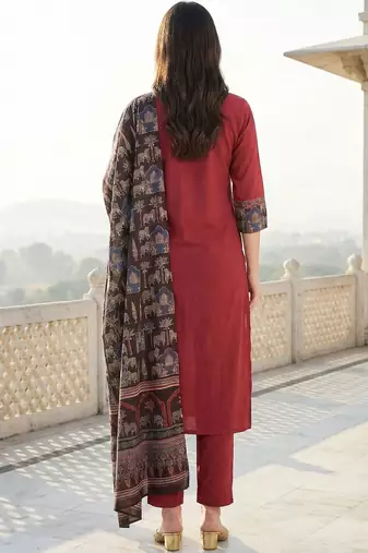Women Ethnic Motifs Regular Pure Cotton Kurta with Trousers & With Dupatta