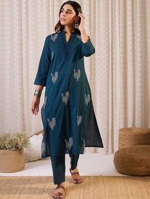 Women Ethnic Motifs Printed Pure Cotton Kurta with Trouser 1