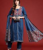 Ethnic Motifs Printed Thread Work Kurta with Trousers & Dupatta