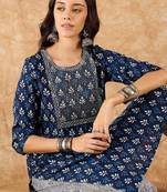 Ethnic Motifs Printed Straight Sequinned Kurta with Trousers