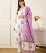 Women Floral Printed Regular Pure Cotton Kurta with Trousers & With Dupatta
