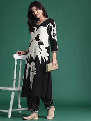 Floral Printed Kurta with Salwar with Sequinned Detail 1