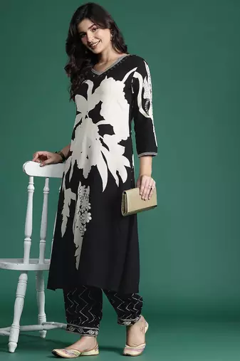 Floral Printed Kurta with Salwar with Sequinned Detail