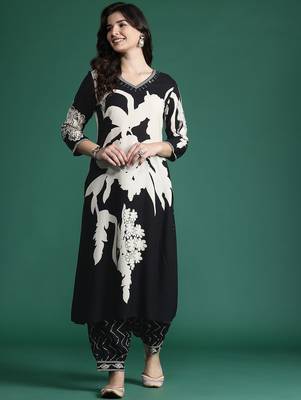 Floral Printed Kurta with Salwar with Sequinned Detail 4