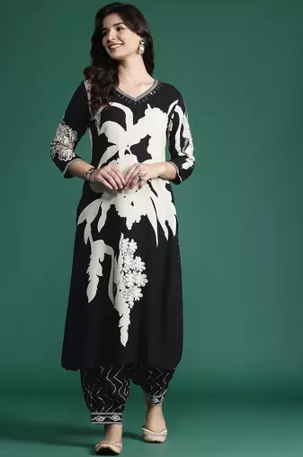 Floral Printed Kurta with Salwar with Sequinned Detail