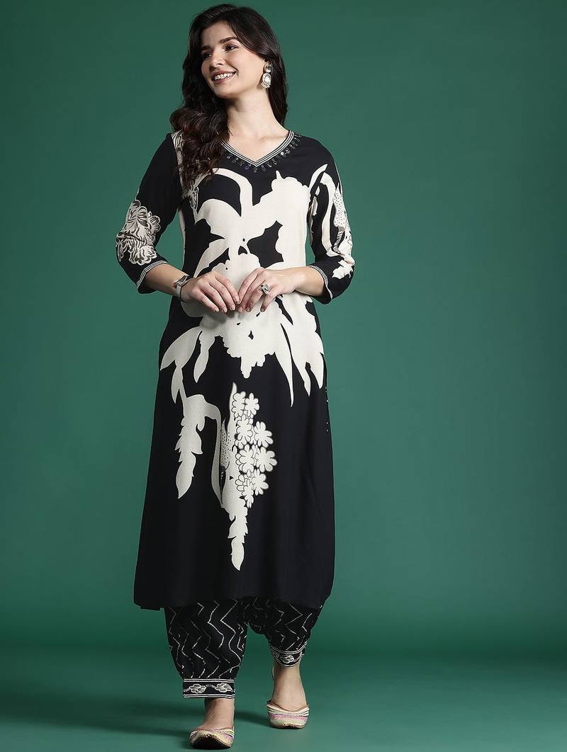 Floral Printed Kurta with Salwar with Sequinned Detail