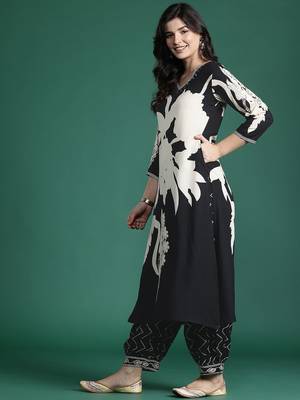 Floral Printed Kurta with Salwar with Sequinned Detail 5