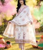 Floral Printed Empire Pure Cotton Kurta with Trousers & With Dupatta