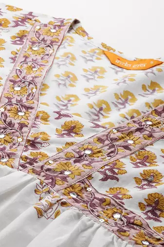 Floral Printed Empire Pure Cotton Kurta with Trousers & With Dupatta