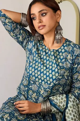 Women Ethnic Motifs Printed Regular Pure Cotton Kurta with Trousers & With Dupatta