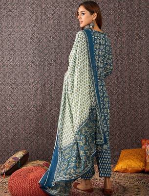 Women Ethnic Motifs Printed Regular Pure Cotton Kurta with Trousers & With Dupatta 3